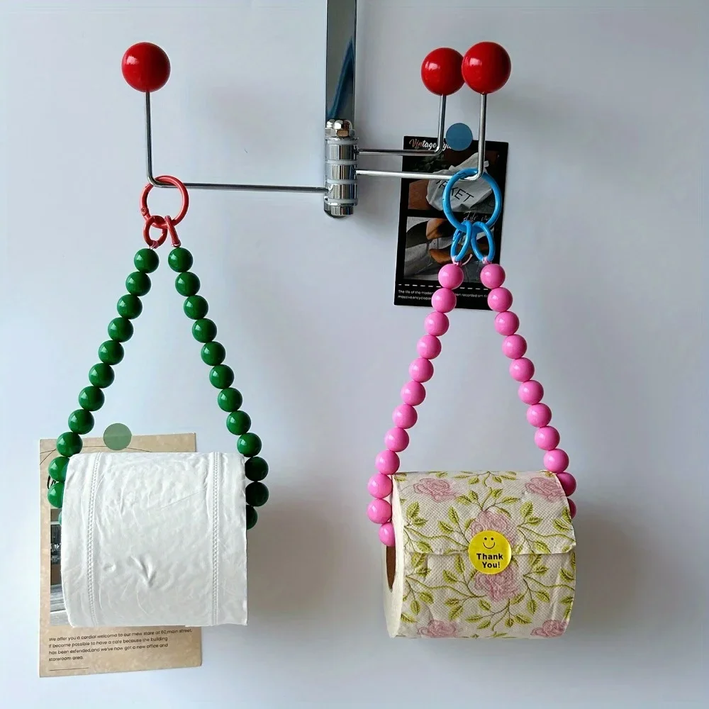 Chic Pink Beaded Toilet Paper Holder & Phone Chain-Punch-Free, Wall-Mounted Organizer For Bathroom And Office Decor paper towel holder toilet paper holder toilet paper rack toilet roll holder paper towel rack tissue holder