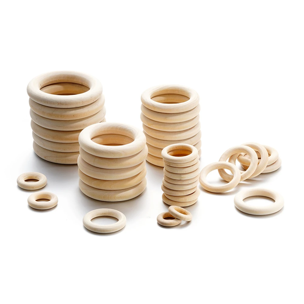 20–70 mm unvollendete Holzringe, einfarbig, Naturholz, Kreisringe für Makramee-Handwerk, Schmuck, dekorative Holzringe – Detail 3