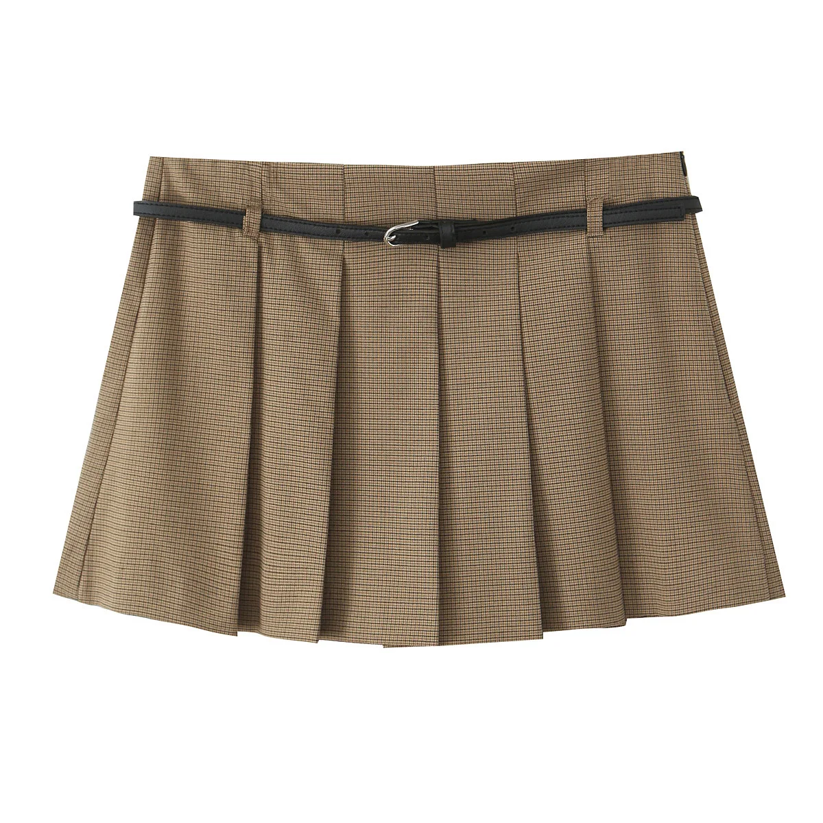 Description Picture 3 of itemTRAFZA Women Elegant Pleated Mini Skirt with Belt Fashion High Waist Slim Skorts Zipper Female Streetwear Summer Sexy Shorts