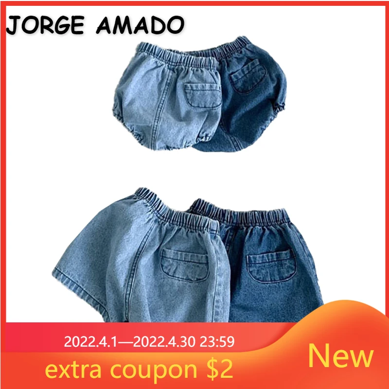 Korean Style Summer Shorts for Girls Boys Denim Light Dark Blue Elastic Waist Briefs Baby Frilly Knickers with Skirt E1800 |