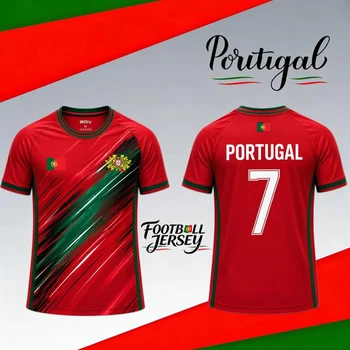 New Portugal Flag Football Jersey Outdoor Sports Training Breathable Soccer Short Sleeve T-shirt Men's And Women's Casual Top 1