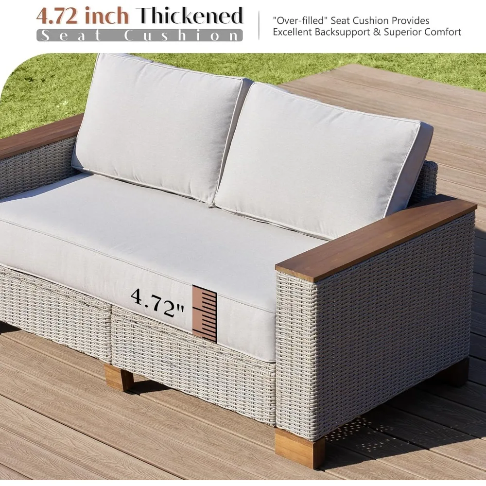 Patio Furniture Sets, （4/5/6/7）-Piece Wicker Sofa Set, with Outdoor Patio Cushions & 5.9" Wider Wood Armrest 4