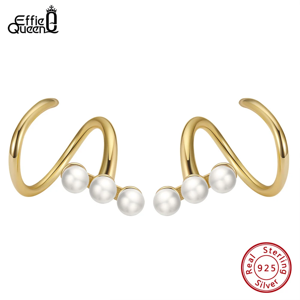 

Effie Queen Real 925 Sterling Silver Geomety Pearl Earrings for Women Natural Baroque Pearl Earrings Anniversary Jewelry GPE38