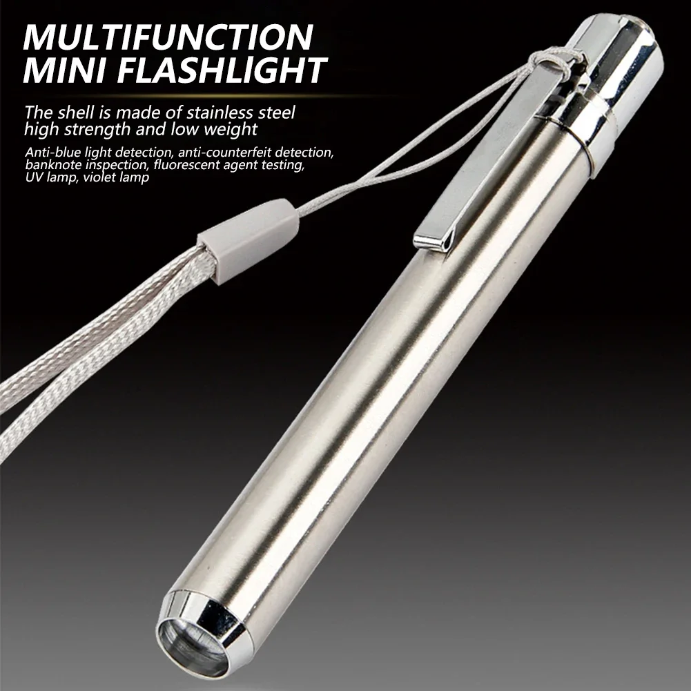 Description Picture 3 of itemMini Stainless Steel Pocket Lamp Led 365/395 UV Flashlight Torch Ultra Violet Light AAA Battery for Marker Checker Detection