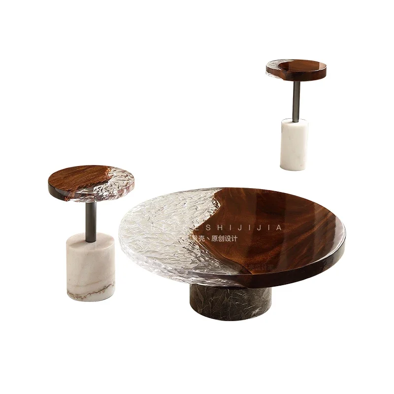 Epoxy Design Coffee Table Modern Centerpiece Marble Center Living Room Side Table Small Round Luxury Stolik Kawowy Furniture 6