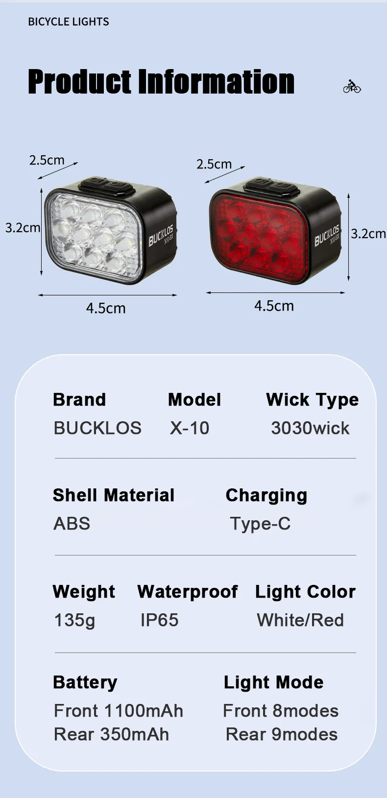 USB Charge Bicycle LED Headlight Taillight Lightweight Bike Front Rear Lamp Wate