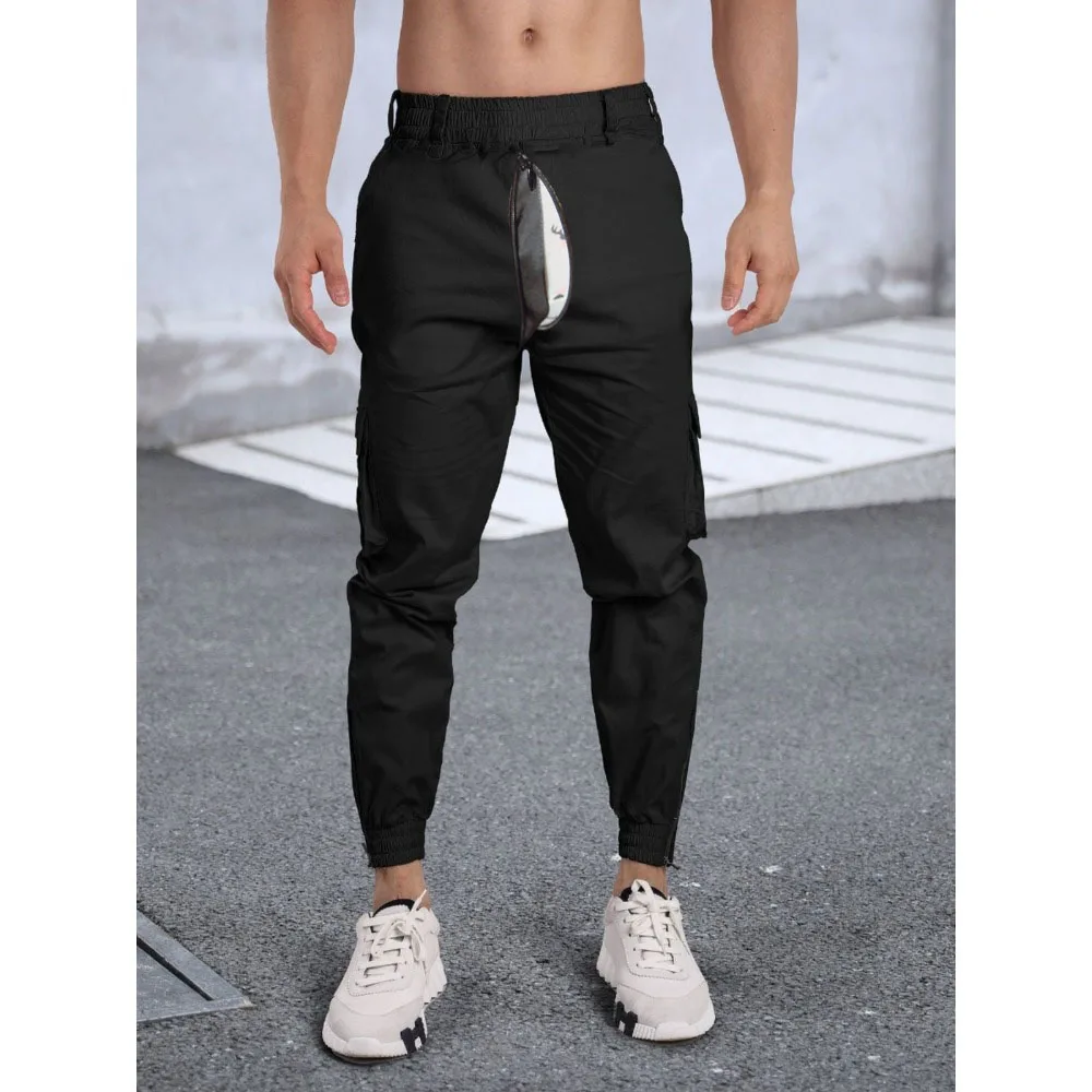 Open Crotch Outdoor Sex Fashion Casual Jogger Pants Men Fitness Gyms Pants Tight Outdoor Sweatpants Running Pants Mens Trousers