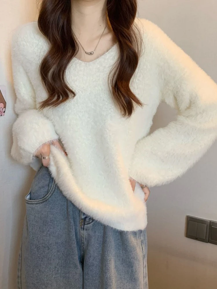 Fluffy Sweater Women Autumn Winter Plush Pullover Ladies Korean