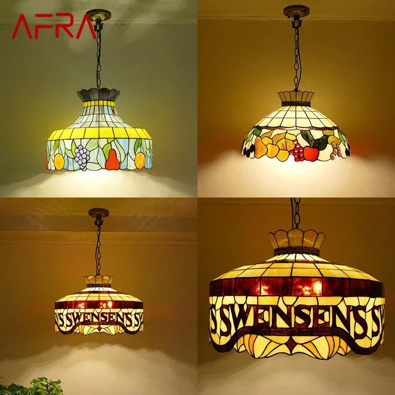 

AFRA Tiffany European Chandelier Vintage Creative Color Glass Pendant Lamp Home Living Room restaurant Bedroom Hotel Corridor