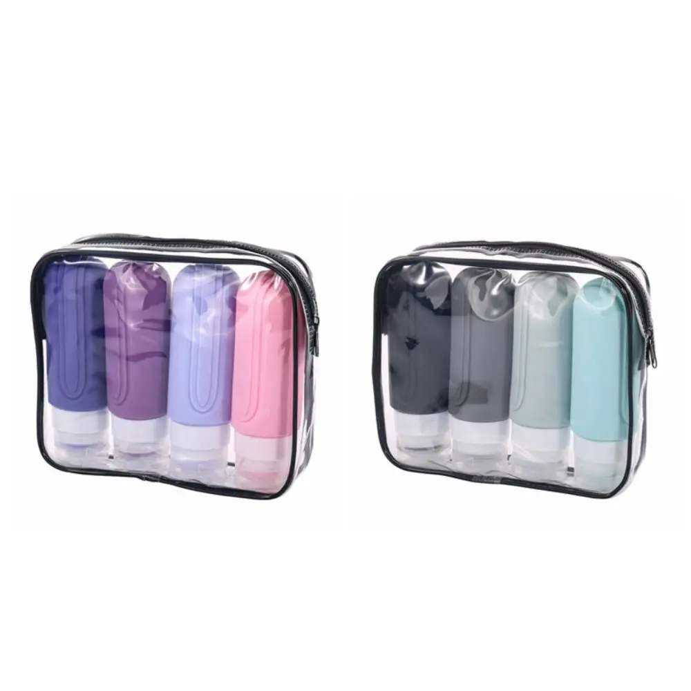 4pcs/set 90ml Silicone Travel Dispenser Set Empty Leak Proof Squeeze Liquid Bottle Kit Refillable Reusable