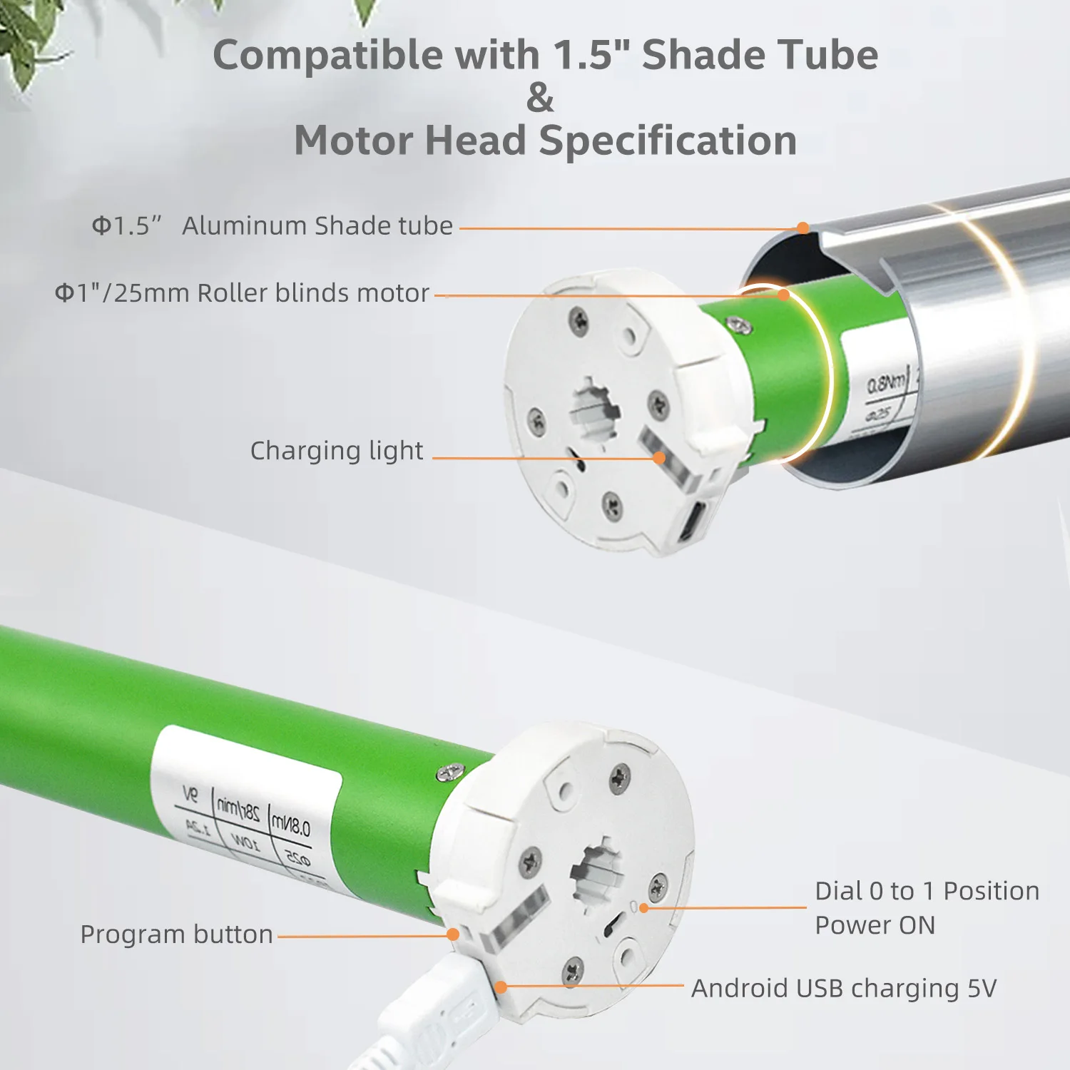 Tubular Blinds Motor Kit Rechargeable Roller Shades Motor Wireless RF Controller for 38mm  Shade Tube (with 1-Channel Remote)