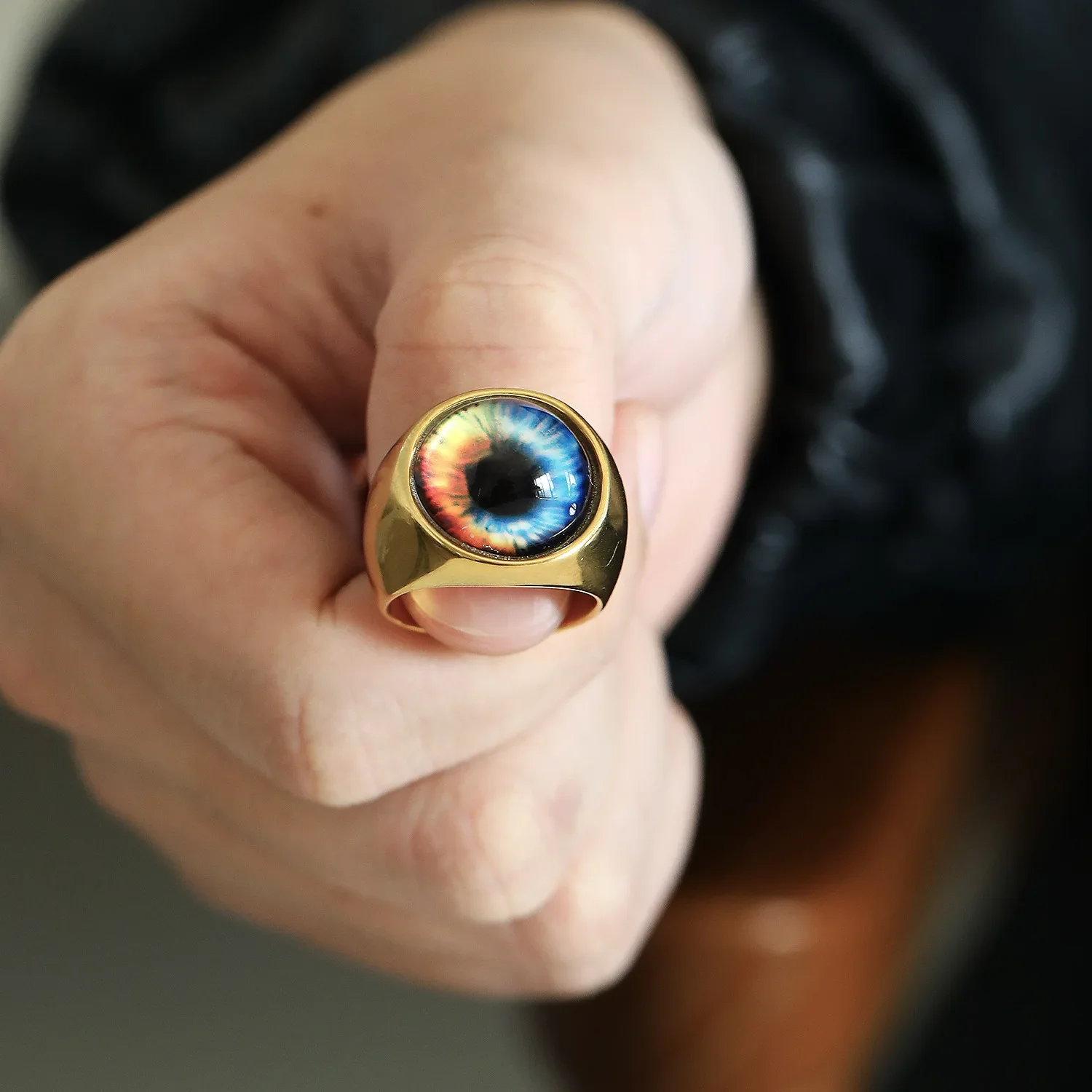 Punk Hiphop Multicolour Evil Eye Chunky Finger Ring Men Waterproof Gold Plate Lightweight Stainless Steel Rings Turkey Jewelry