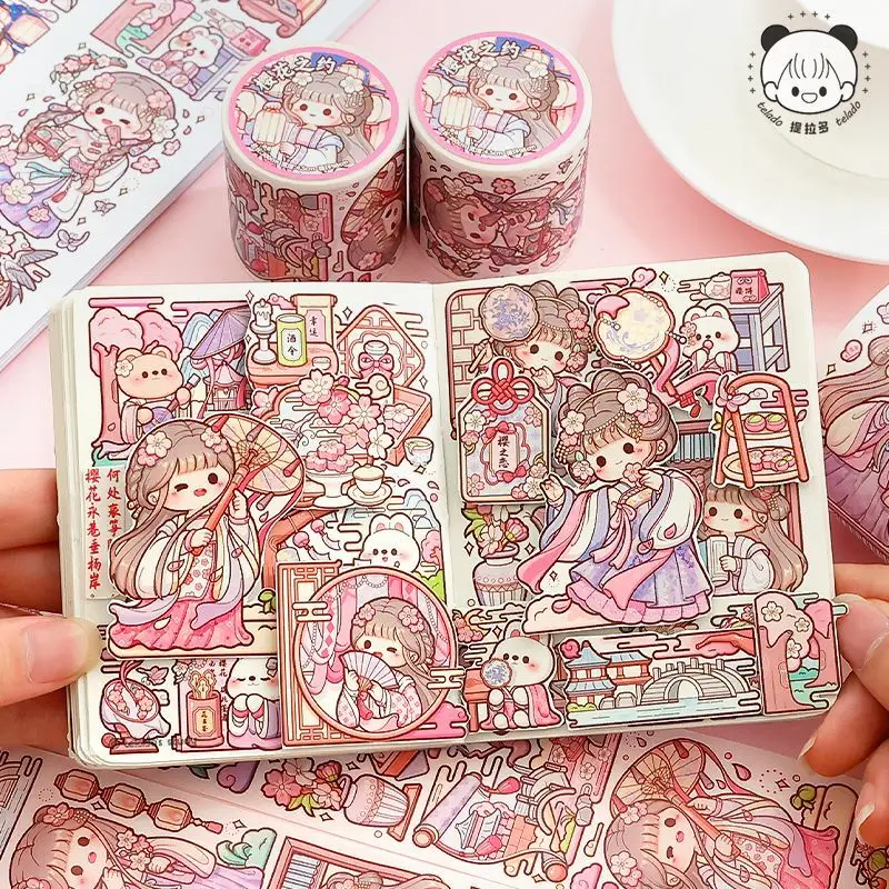 Telado Cherry Blossom Appointment Hand Tent Adhesive Tape Special Oil Sticker  Painting Whole Roll Cute Material Sticker 3M 2
