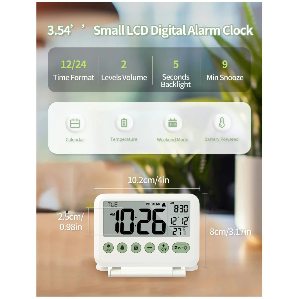 Sveglia Digitale Da Viaggio - LCD, Temperatura, Snooze, Specchio, Batteria - Foto 7