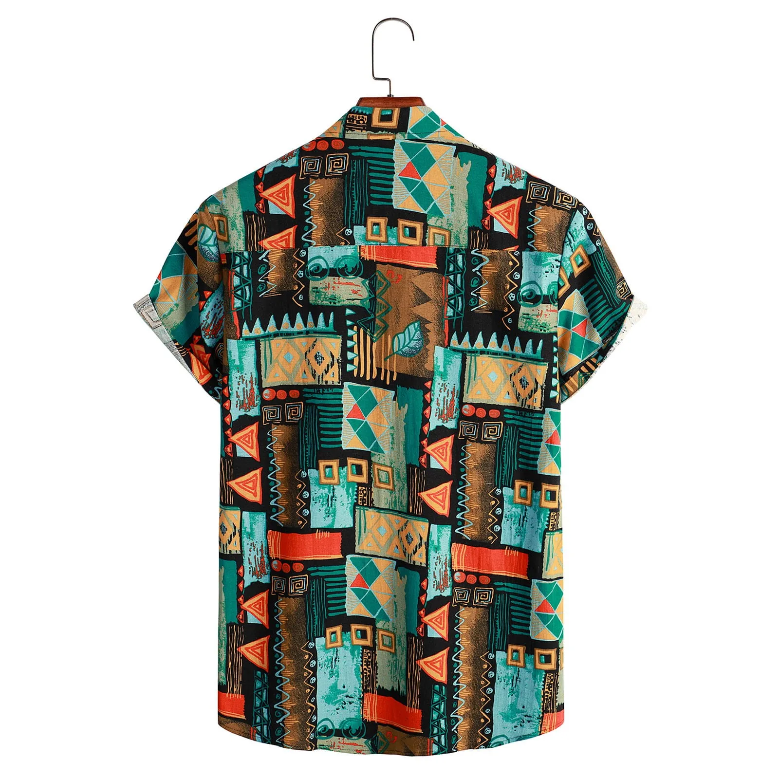 Men Short Sleeve Ethnic Style Printed Shirt Geometric Folk Pattern Floral Shirt Casual Summer Hawaiian Holiday Camisa Tops
