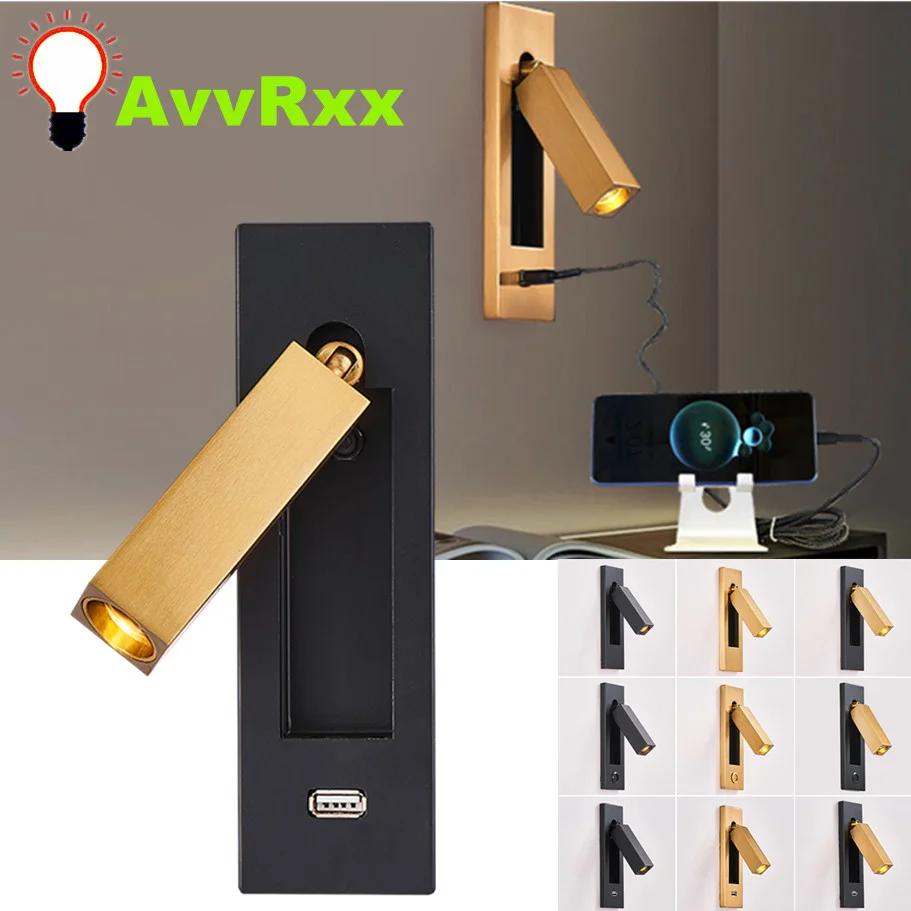 

LED wall light Interior wall lamp with USB Charging Decoration for bedroom Reading Lighting hotel headboard 3W led wall Light