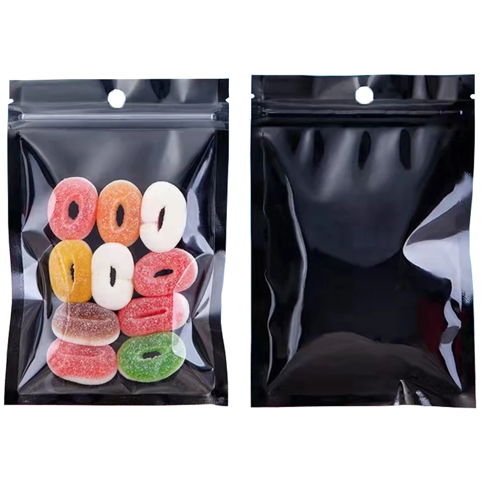 100Pcs/Lot Aluminum Foil Zip Lock Food Storage Bags Hang Hole Tear Notch