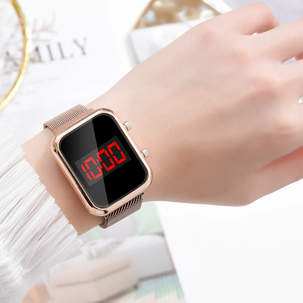 Simple Digital Watches for Women Luxury Rose Gold LED Watch