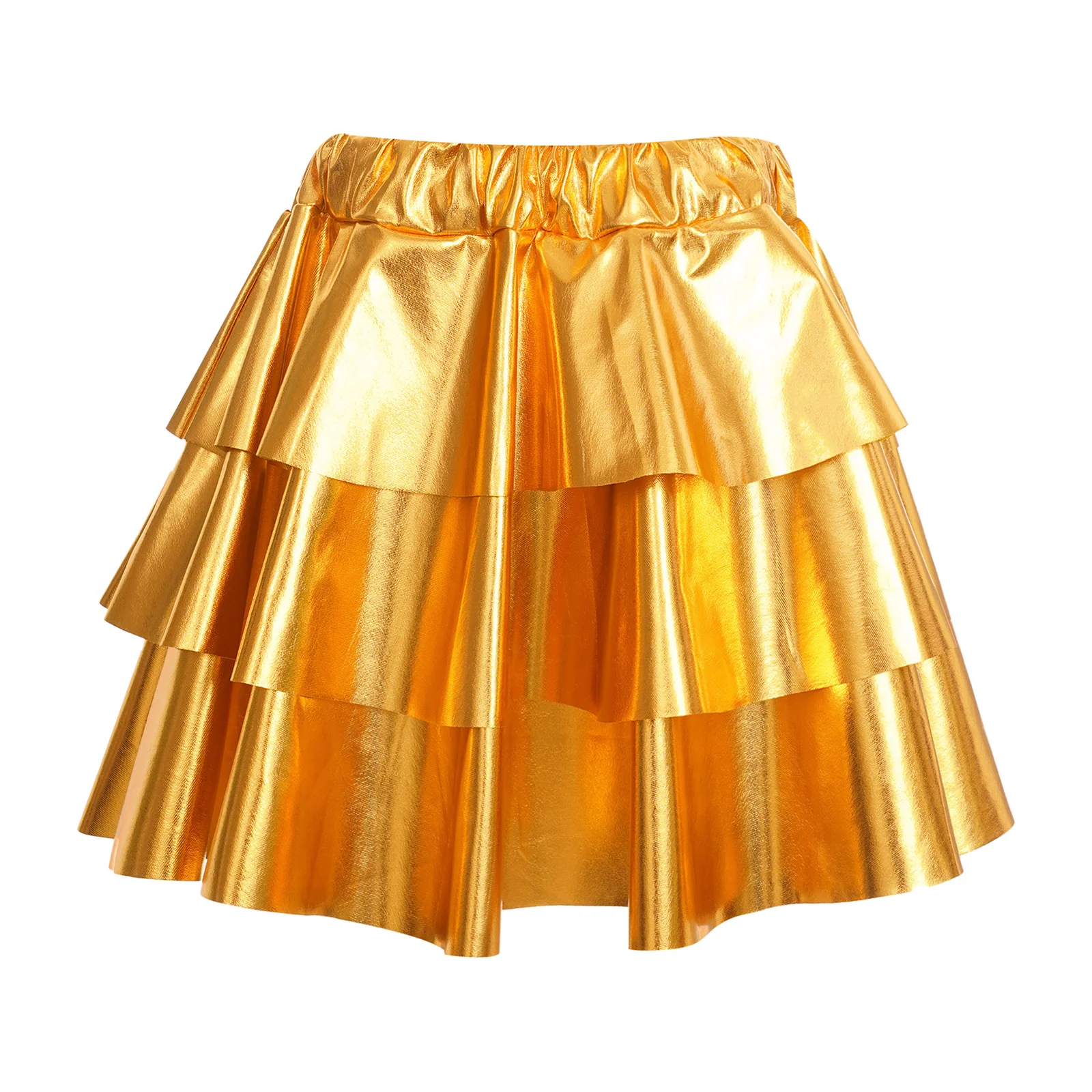 

Fashion Kids Girls Skirts Jazz Hip Hop Dancewear Shiny Metallic Layered Ruffled Skirt Carnival Party Stage Performance Costume