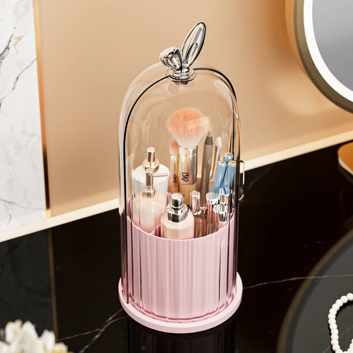 360° Rotating Makeup Brush Holder Cosmetic, Lipstick, Eyebrow Pencil, Eye Shadow Organizer with Clear Lid Dustproof, Waterproof 4