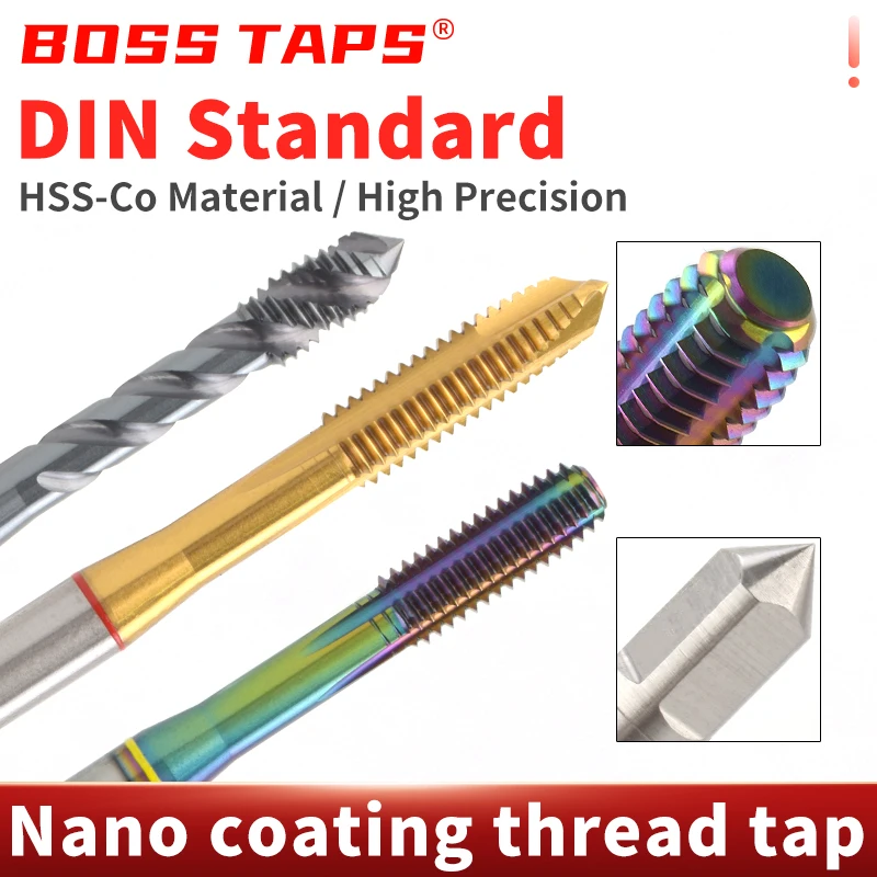 HSS-CO DIN 371 376 Blue Red Yellow Ring Spiral Fluted Tap Pointed Roll Forming M2 M3 M4 M5 M6 M8 M10