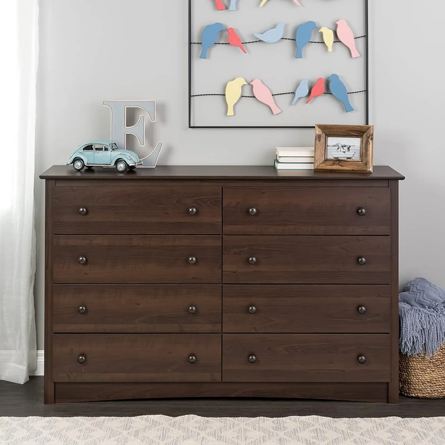 

Prepac Fremont 8 Drawer Double Dresser for Bedroom, 15.75" D x 59" W x 36.25" H, Espresso