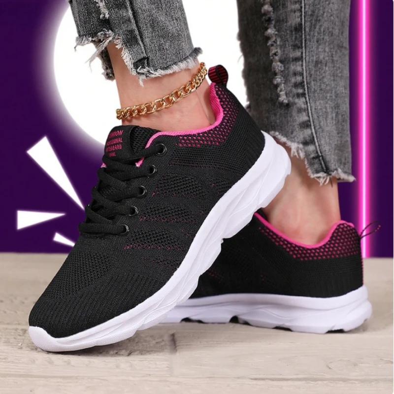 Black Pink Women's Running Shoes Light Comfortable Outdoor Training Sneakers Anti Slip Shock-absorbing  Platform Walking Shoes