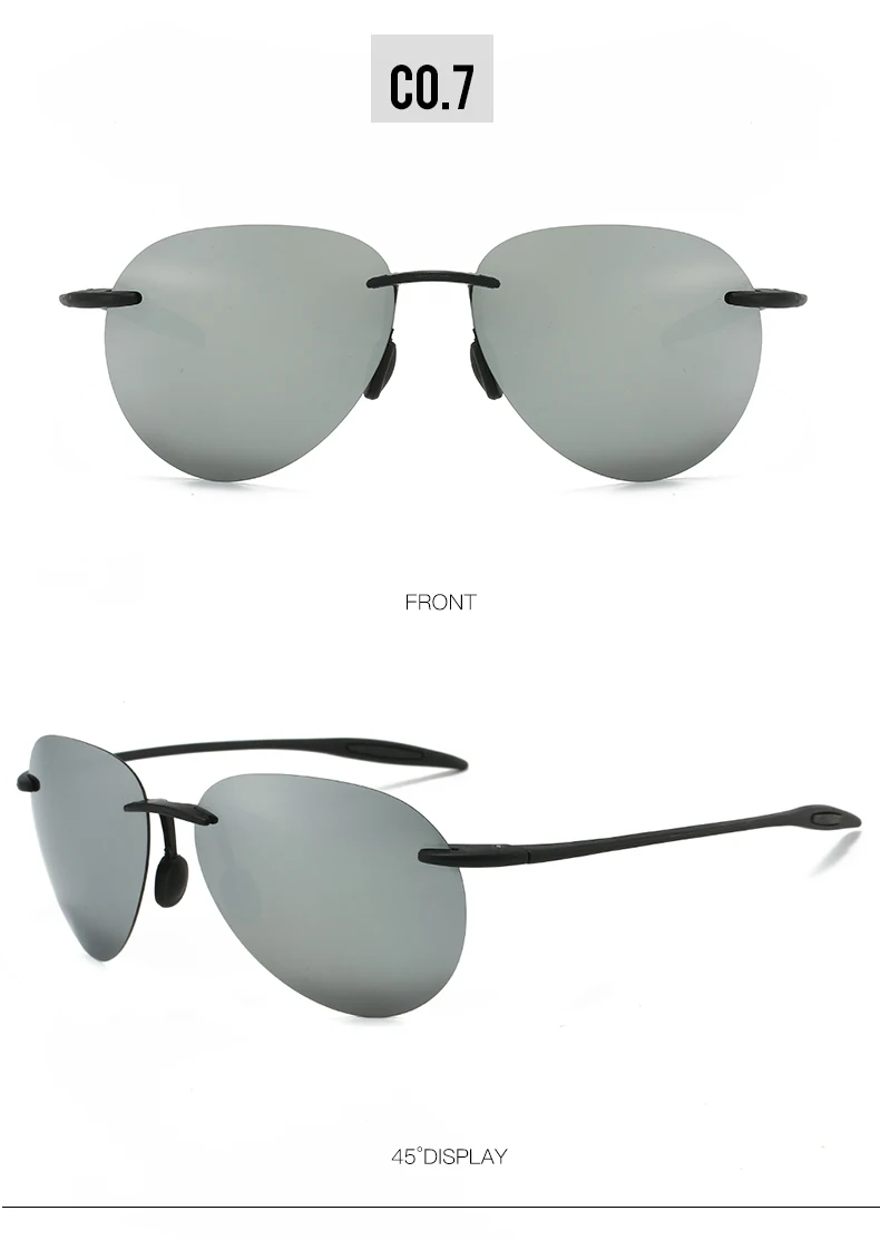Neue ultraleichte rahmenlose bunte polarisierte Sonnenbrille für Männer und Frauen aus TR90-Material, geeignet für Freizeit und Urlaub UV400 – Detail 13