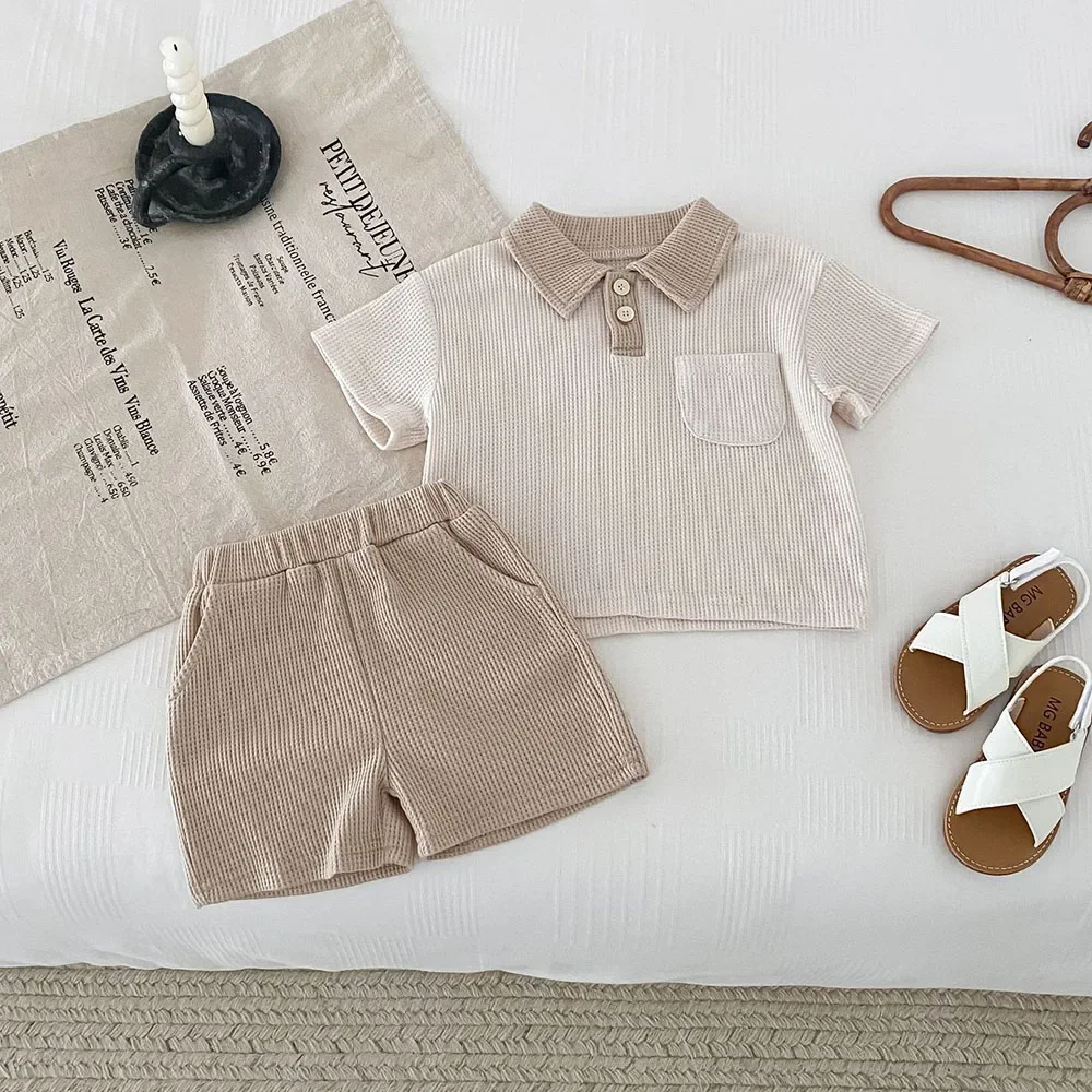 Summer Baby Boys Clothes Turn Down Collar Tee And Shorts