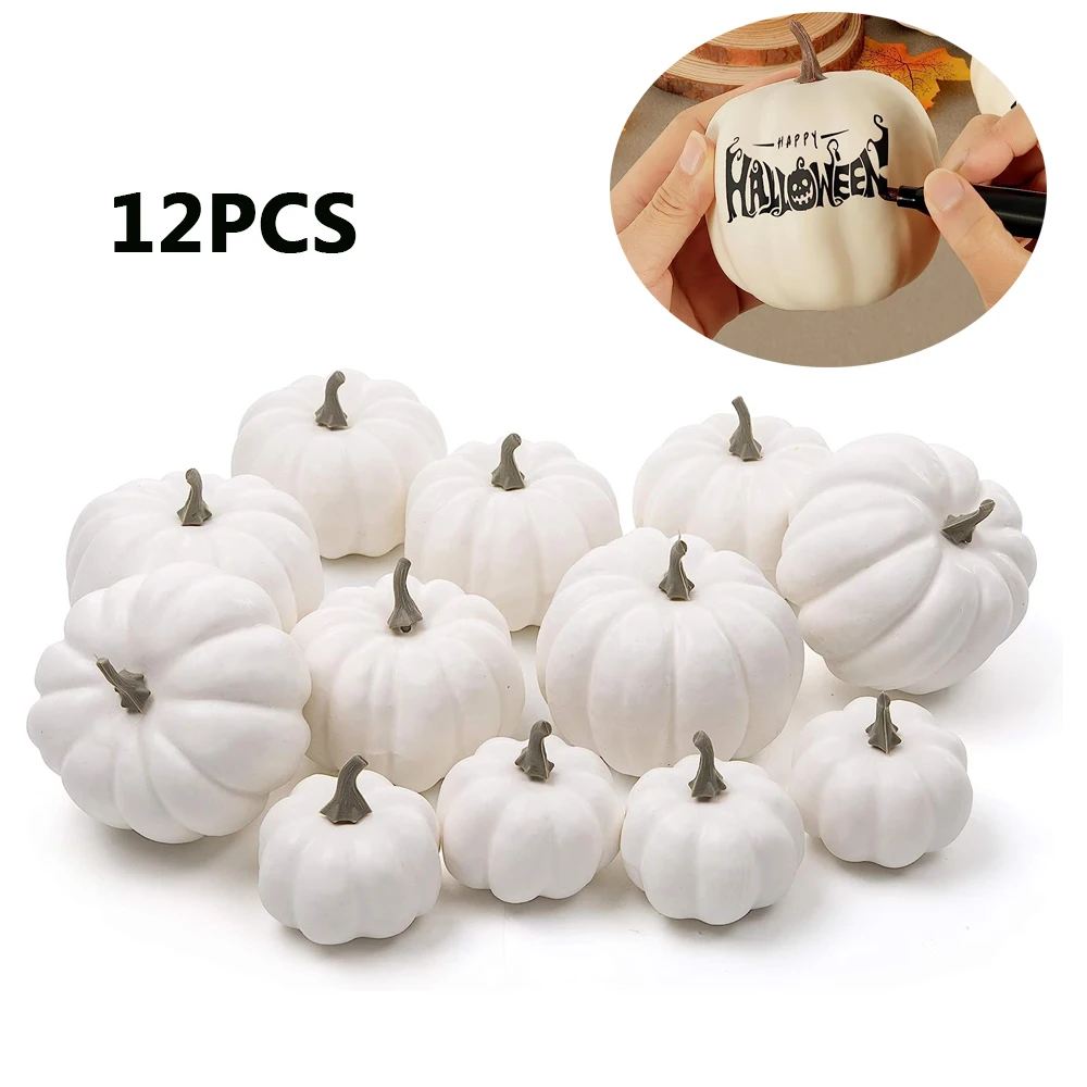 

12 Pack Artificial Assorted Pumpkins Mini Fake for Halloween Harvest Thanksgiving Party Decor DIY Crafts for Festive Ambiance