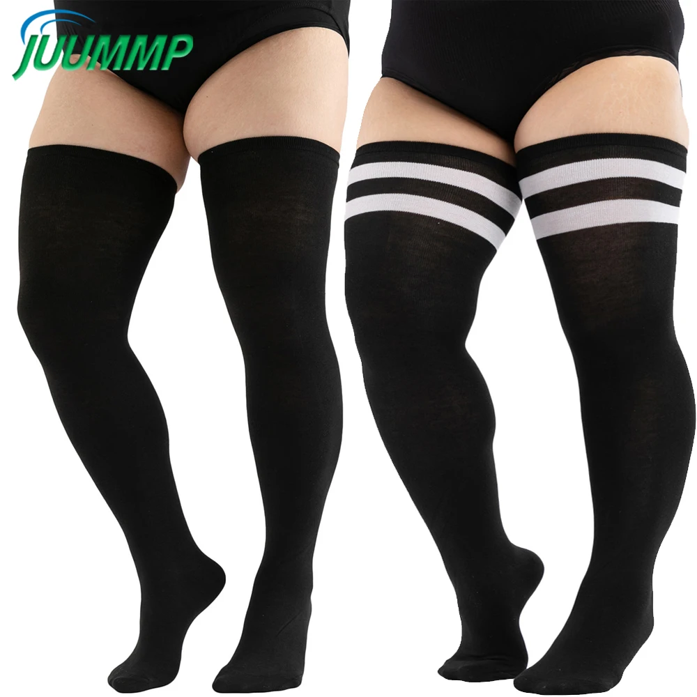 1Pair Plus Size Womens Thigh High Socks for Thick Thighs- Extra Long Striped Thick Over The Knee Socks- Leg Warmer Boot Socks
