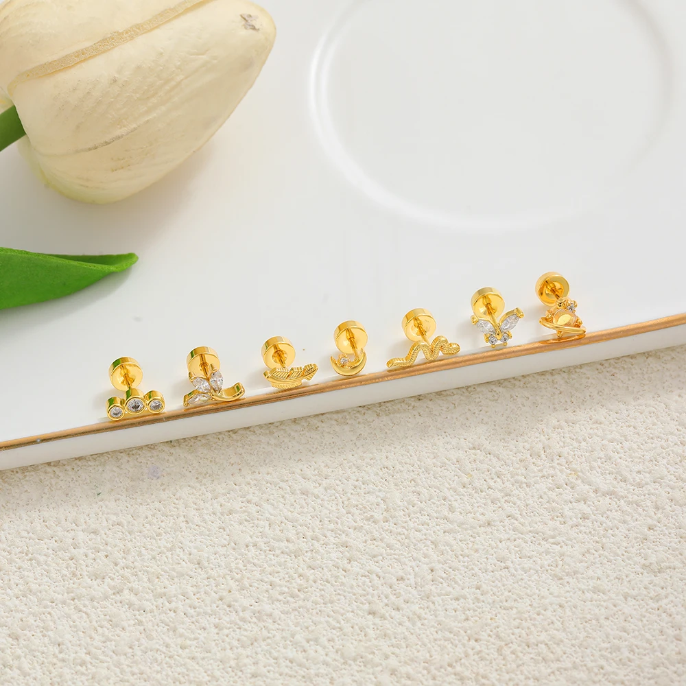 INS Trend Butterfly Serpentine Animal Navel Piercing Stainless Steel 18K Gold Plated Waterproof Zircon Geometric Eyebrow Jewelry