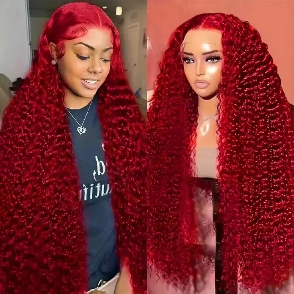 13x4 Red Curly Water Deep Wave Lace Frontal Wigs Human Hair 200% Density 13x6 Red Lace Front Human Hair Wig For Women 30 40 Inch 1