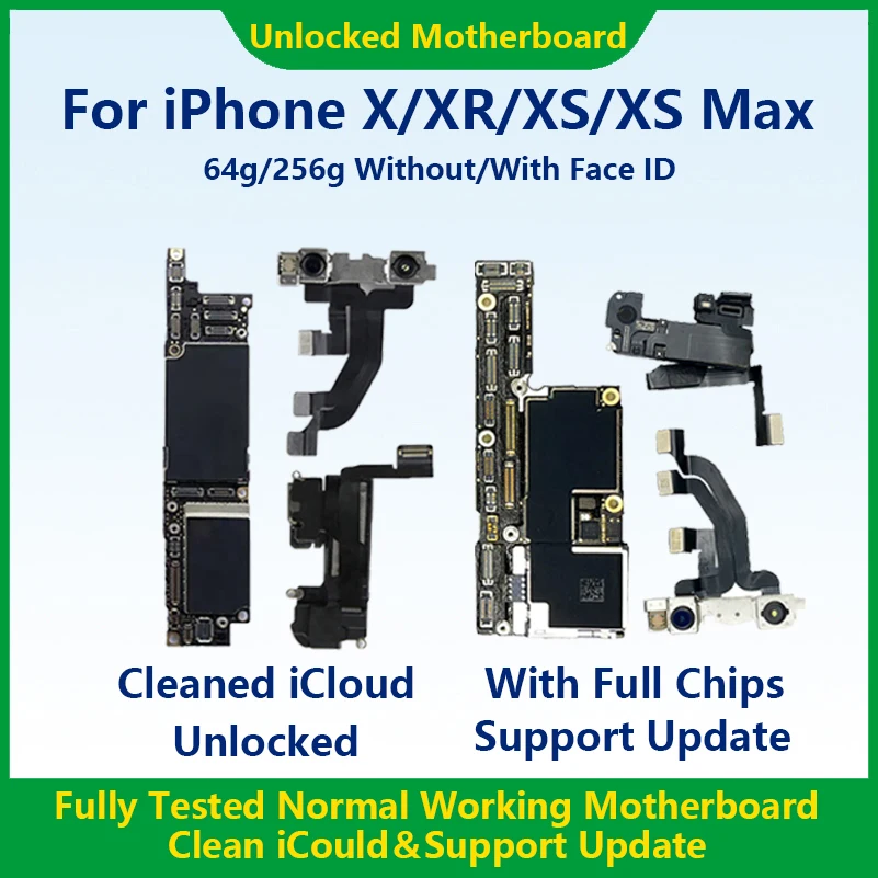 iPhone Motherboard Fully Tested Working Mainboard For iPhone X/XR/XS Max With Face ID Unlocked Logic Board Clean iCloud Support Update