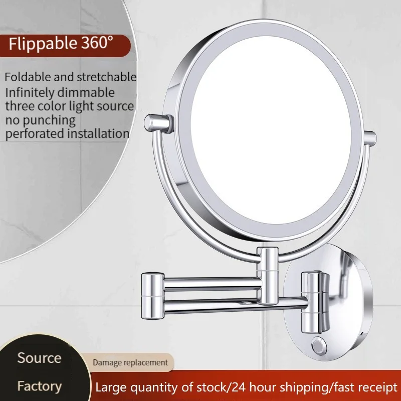 Rechargeable Wall Makeup Mirror Lamp 3x-10x Double Side Touch Led 3-color Light Adjustable Rotary Bathroom Cosmetic with Mirrors
