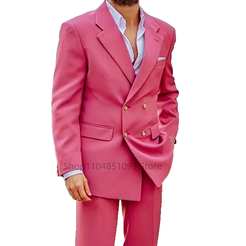 Formal Men Wedding Suits 2 Piece Red Groom Tuxedos for Prom Party Male Suit Fashion Men Clothing Peak Lapel Jacket with Pants