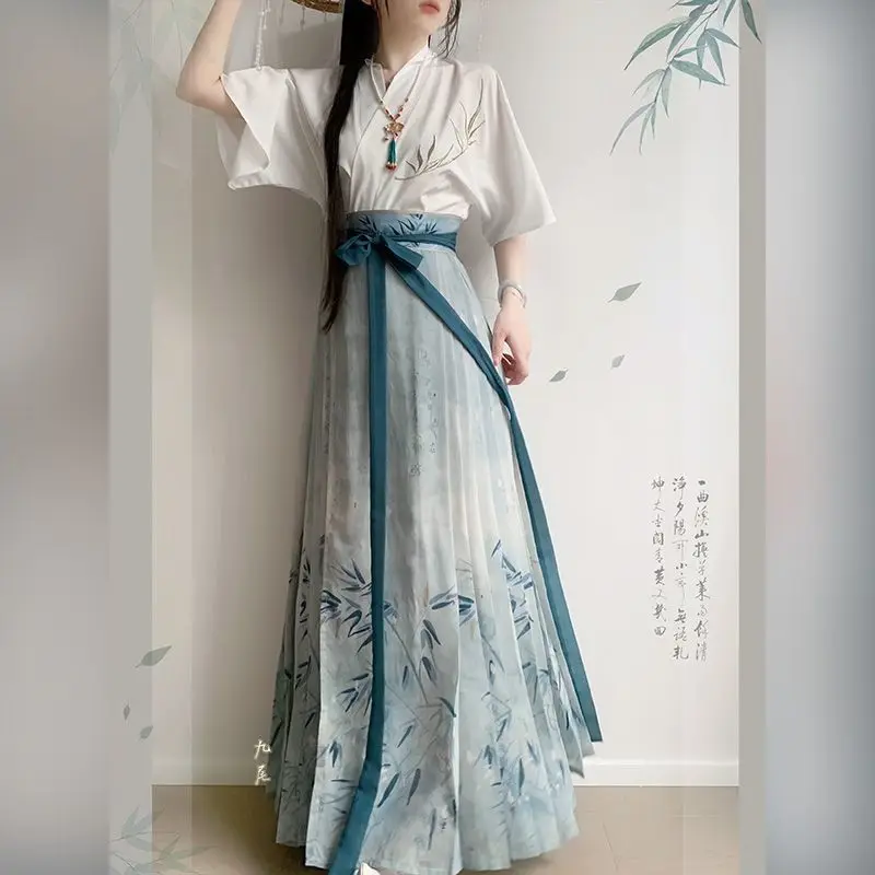 

Original Hanfu Nu Ming System Embroidery New Chinese Style Horse Face Skirt Daily Thin Summer Style Robe Chinoise