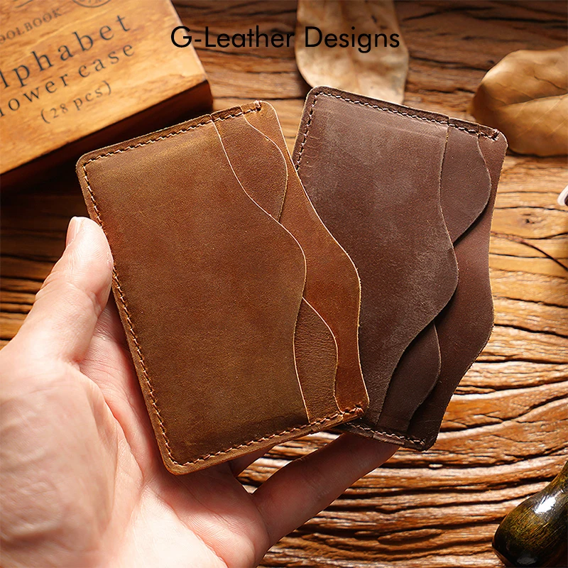 Luxury Genuine Leather Credit Card Holder Crazy Horse Leather Card Wallet ID Case With 5 Slots Wedding Birthday Gift