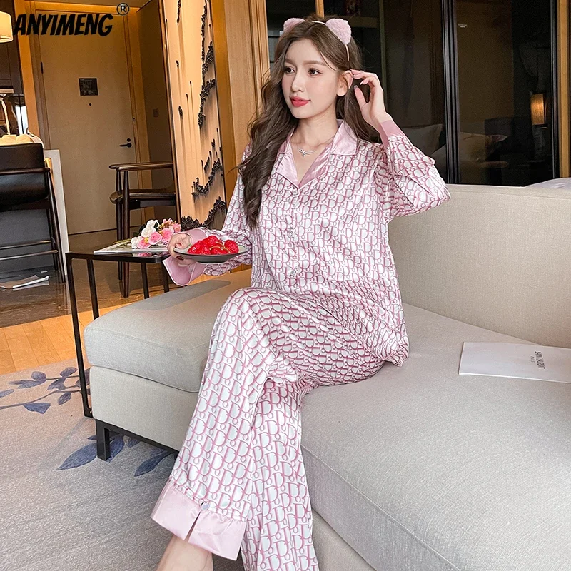 Women Casual Luxury Pajamas Thin Pajamas Female Sleepwear New Elegant Ladies Faux Silk Polyester Dots Pajama Sets Sexy Homewear - Image 4