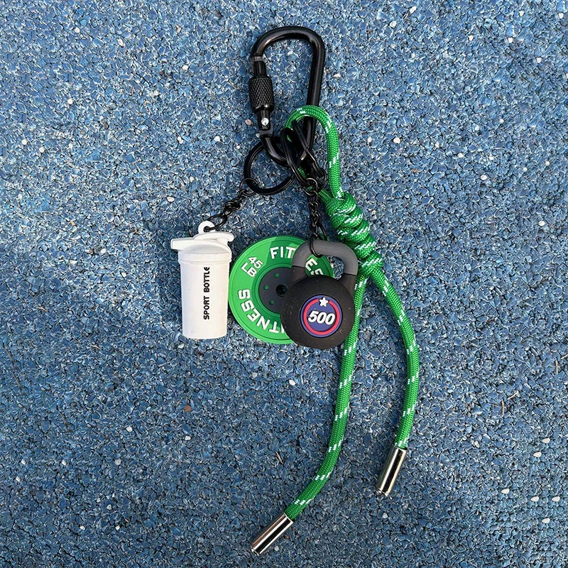 Gym Series Key Chain Color Handmade Rope Key Ring New Fahion Bag Pendant Dumbbell Kettlebell Keychain Bag Charms