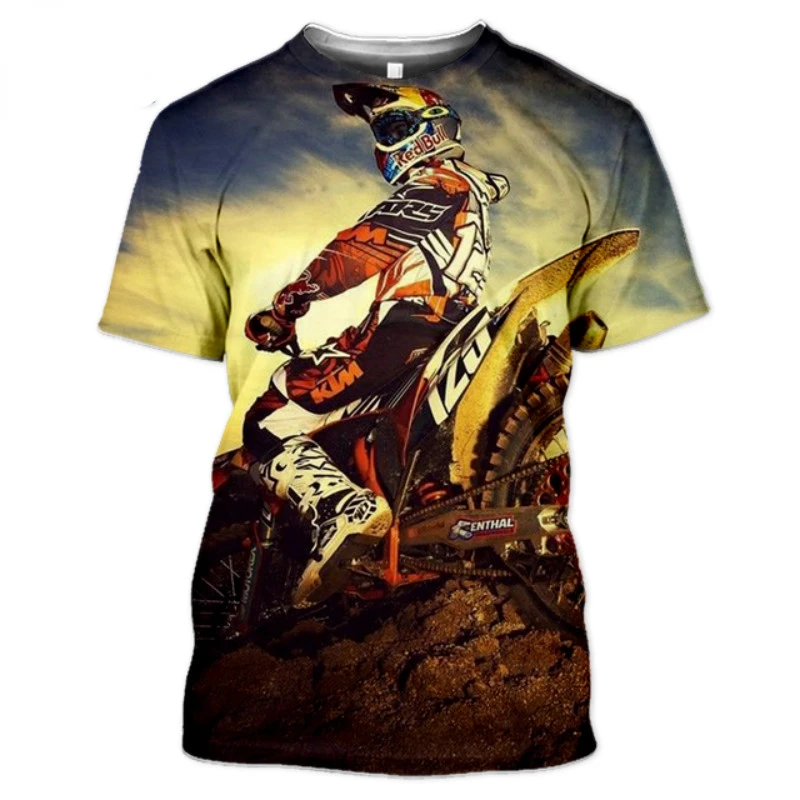 

Summer Men Cool 3d Printed Motocross Racing Fashion Top Street Trends Personality Plus Size O Neck Short Sleeve Top T-Shirt