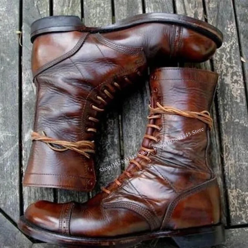 Chaussures mi-mollet à lacets marron pour hommes, bottes provoqué peu profondes, chaussures de fête de haute qualité, mode, grande taille 47