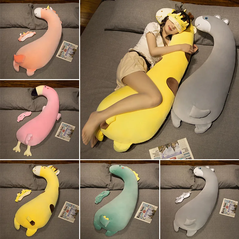 Giant Stuffed Animals Plush Pillow Cute Large Long Unicorn Dino Husky Flamingo Leg Pillow Kawaii Giraffe Baby Bed Cushion Decor