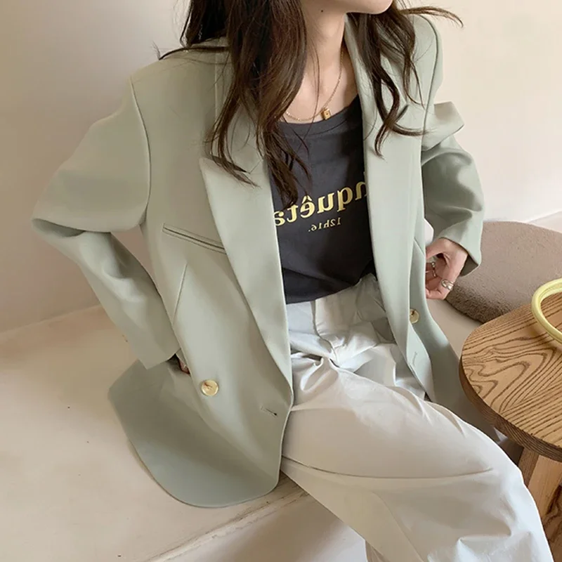 

Insozkdg Women Chic Office Lady Double Breasted Blazer Vintage Coat Fashion Notched Collar Long Sleeve Ladies Outerwear Stylish