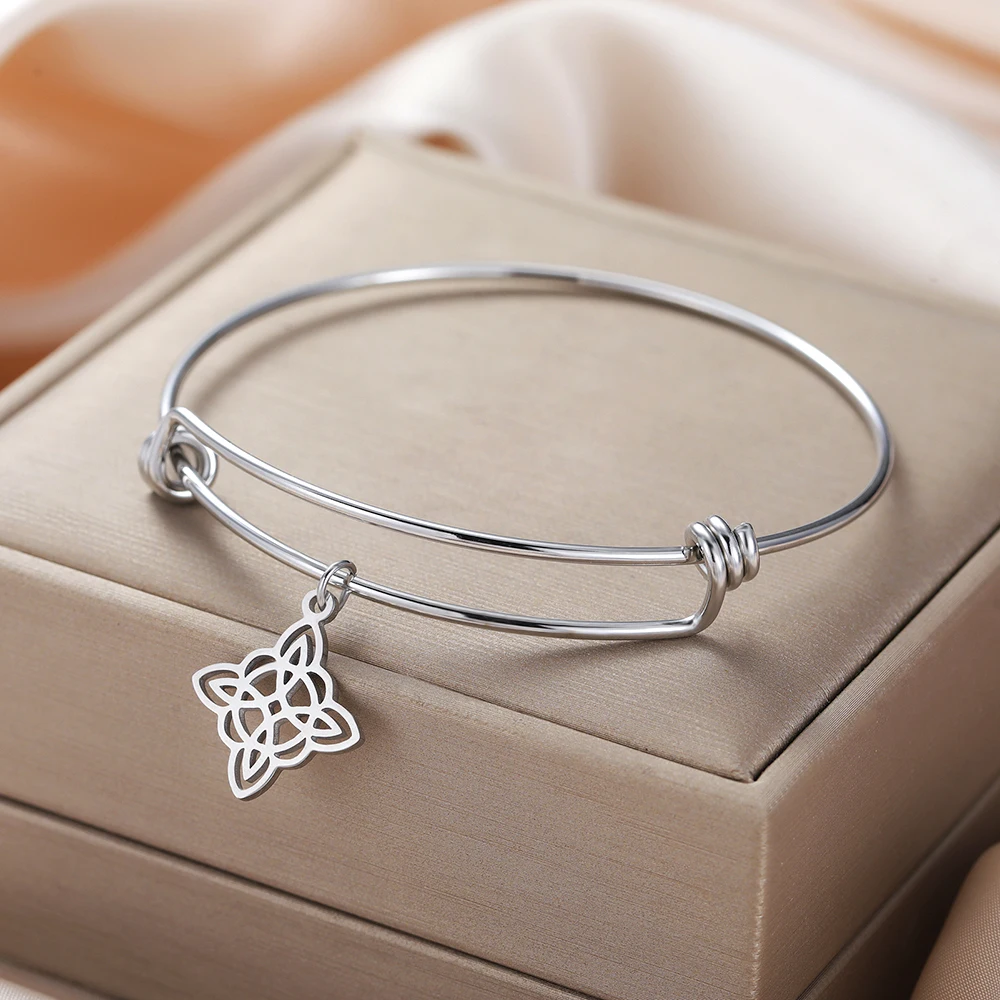 Dawapara Hexenknoten-Charm-Armreif, verstellbar, magisches Wicca-Symbol, irisches Glücksbringer-Amulett, Edelstahl-Armband, Paarschmuck – Detail 7
