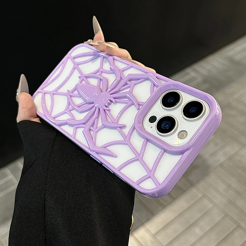 Cartoon Purple Spider Hollow Out Silicone Phone Case with Heat Dissipation Design