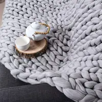Couverture en tricot épais faite à la main, grande laine épaisse, tricot volumineux, pour décoration de chambre à coucher, tapis de chaise de lit pour animaux de compagnie, gris 5