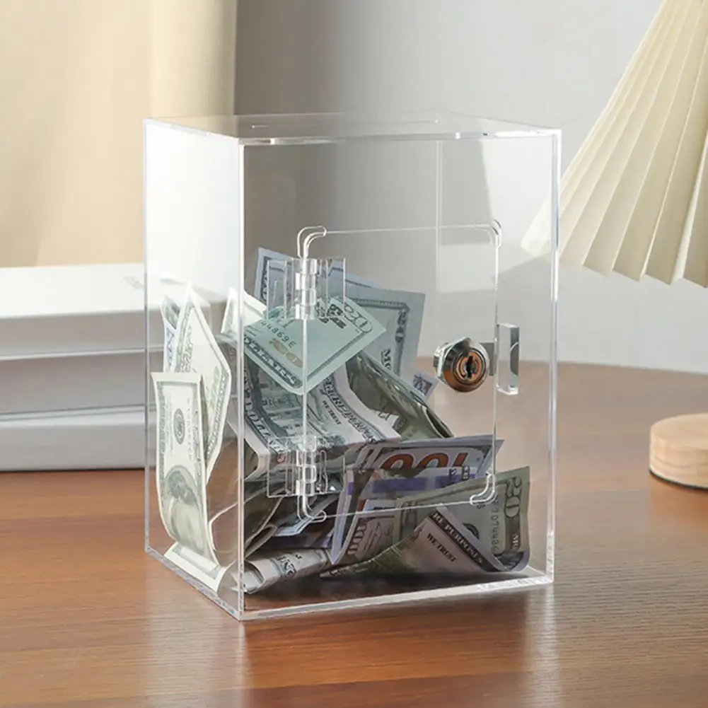 Money Saving Box Piggy Bank Coin Deposit Box Transparent Acrylic Piggy Bank with Key Capacity Openable for Coins for Kids Adults