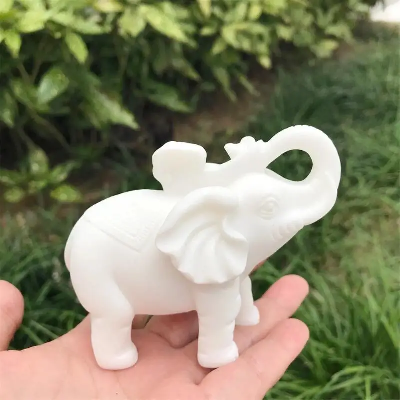 Natural White Marble Jade Elephant Carving Crystal Fortune Statue Fortune Money Good Luck Room Decor Gift 1PCS