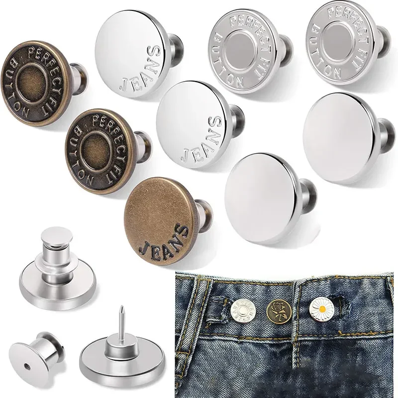 5/10/20Pcs Button Pins for Loose Jeans No Sew Instant Replacement Snap Tack Pant Button Adjustable Metal Pants Button Tightener